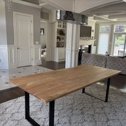 Acacia Solid Wood Top Metal Base Dining Table