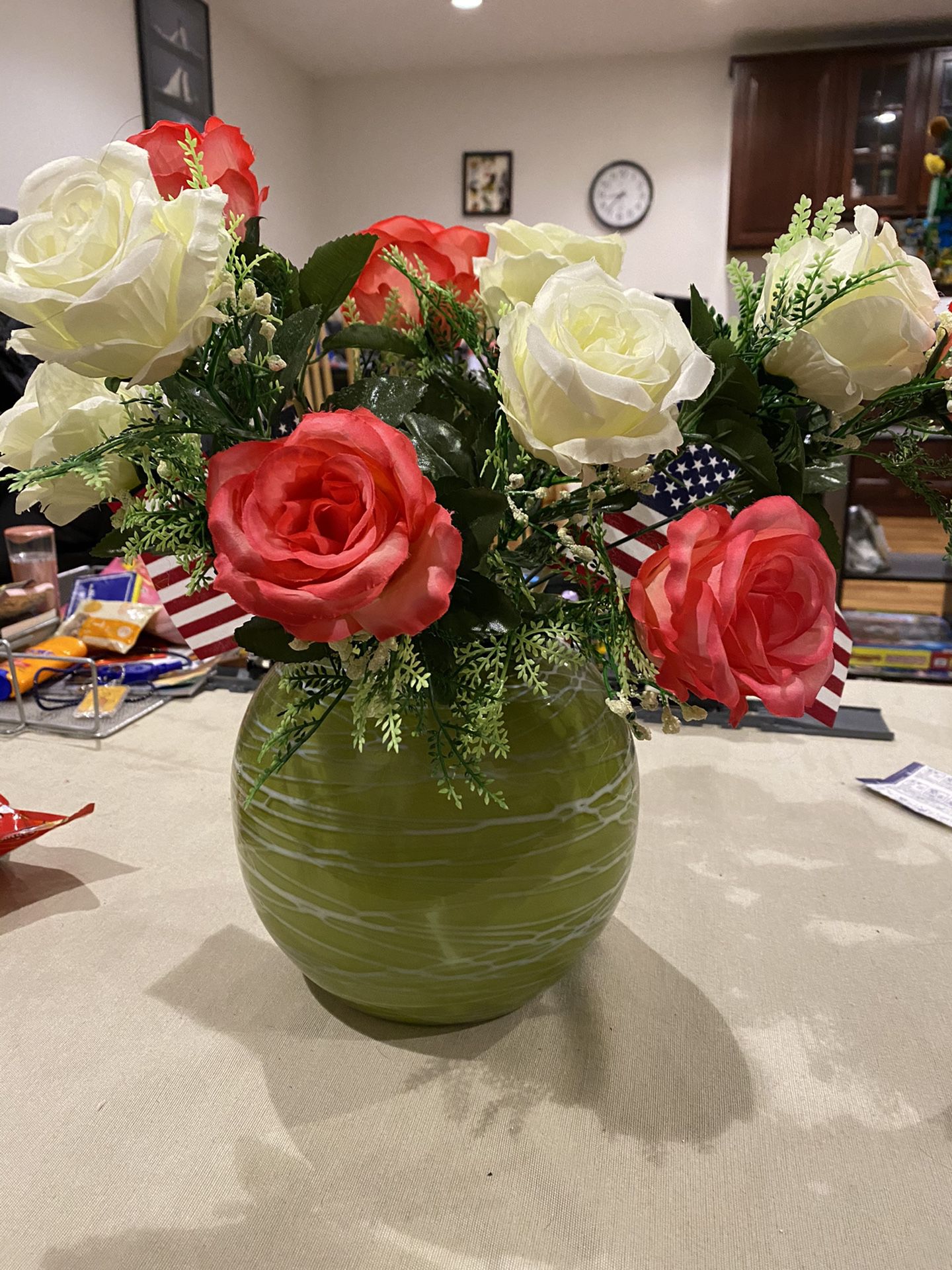 Flower vase and silk flowers