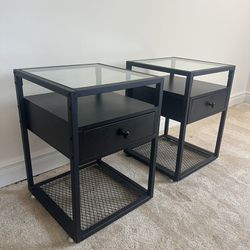 Modern Glasstop Bedside Tables - Set of 2