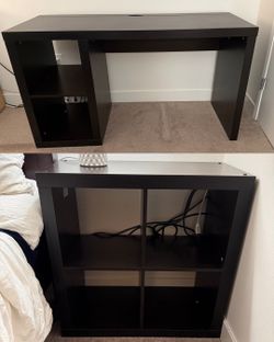 Desk and cube bookshelf set - espresso finish