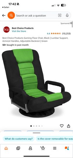 Best Choice Products Gaming Floor Chair, Black | Lumbar Support, Armrest Handles, Adjustable Backrest | Green
