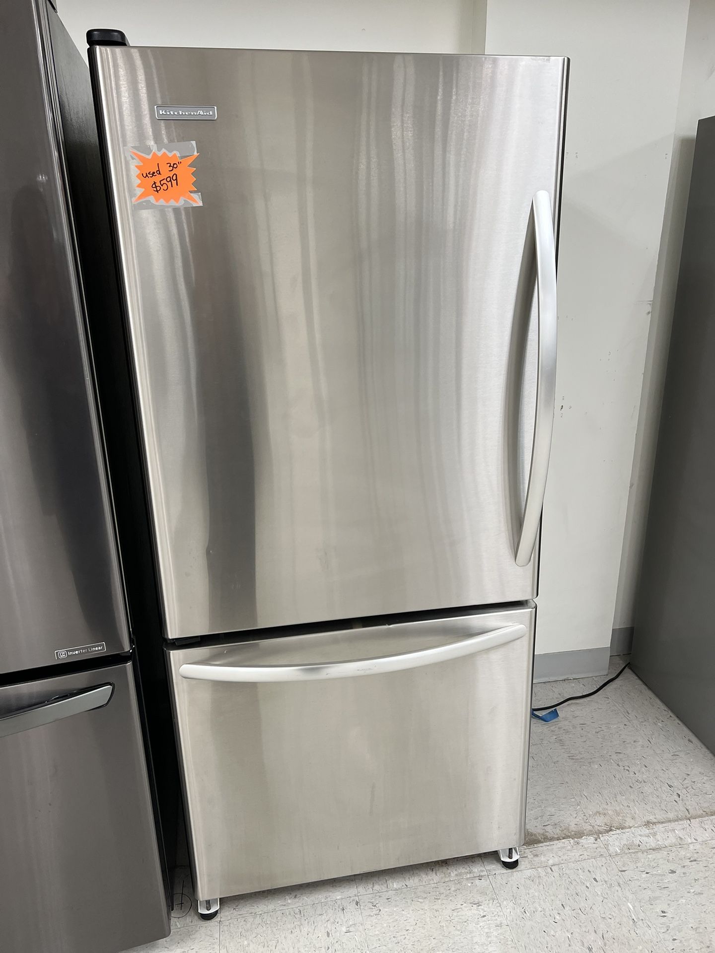 Kitchenaid Bottom Freezer Refrigerator 30” Stainless Steel 4 Months Warranty 