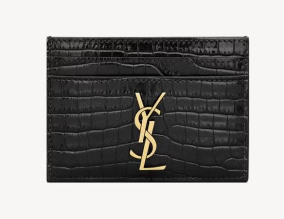 CASSANDRE CARD CASE IN CROCODILE-EMBOSSED SHINY LEATHER BLACK