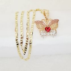 Butterfly Women's Necklace. 14K Gold Plated. New