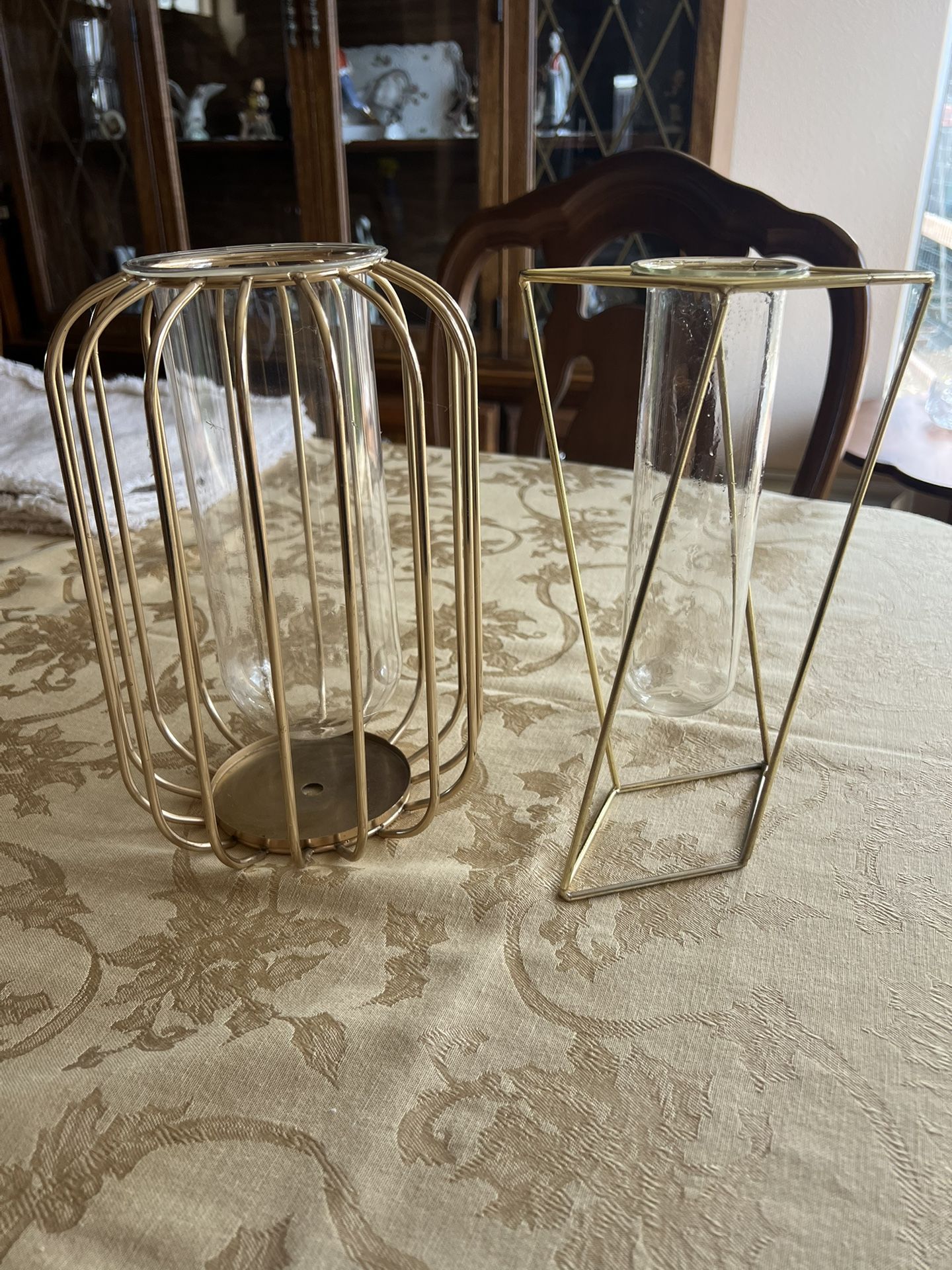 2 Gold Glass Vases 9.5 in. tall