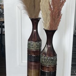 Deco Cylindrical Metal Vase, Set of 2