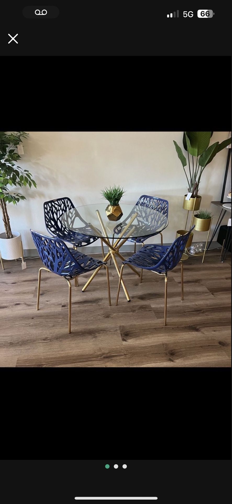 Navy Blue Gold Dining Chairs and Table Set For 4
