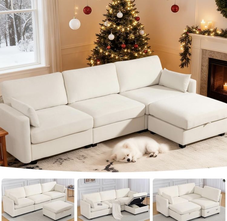 109'' Modular Sectional Sofa, L Shaped Couch with Storage Ottoman, Comfy Cloud Sofa with Deep Seat, 4 Seat Convertible Sectional Couches for Living Ro