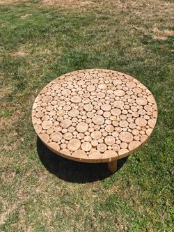 Round wood mosaic coffee table