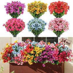 32 Bundles Realistic Artificial Flowers for Outdoors, Fake Flowers UV Resistant, Faux Plants Greenery Beautify Outdoor Hanging Planters Porch Patio Ya