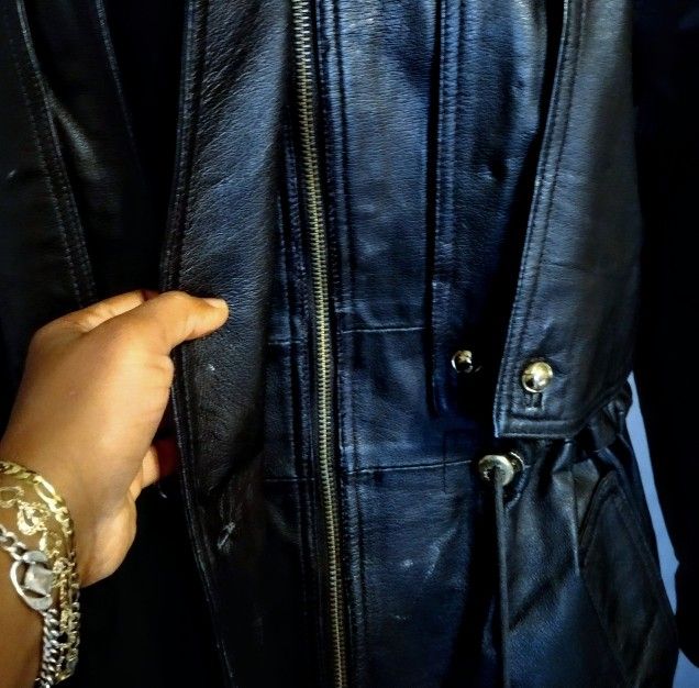 High Quality Black Leather Hooded Jacket Trench Coat
