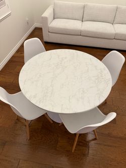 Round Marble-Top Dining Table with 4 Chairs