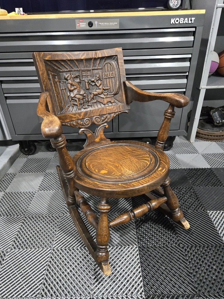 Antique George Arndt Oak Carved Rocking Chair (Higley and Germann in Gilbert)