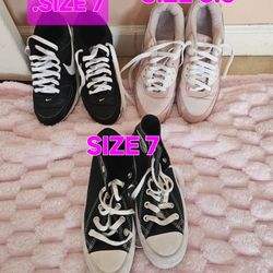 3 PAIRS TENNIS NIKE AND CONVERS STILL IN GOOD CONDITION NICE AND CLEAN SIZE SHOW IN THE PICTURES FOR ANY QUESTION TEXT ME PLEASE EACH FOR SALE 