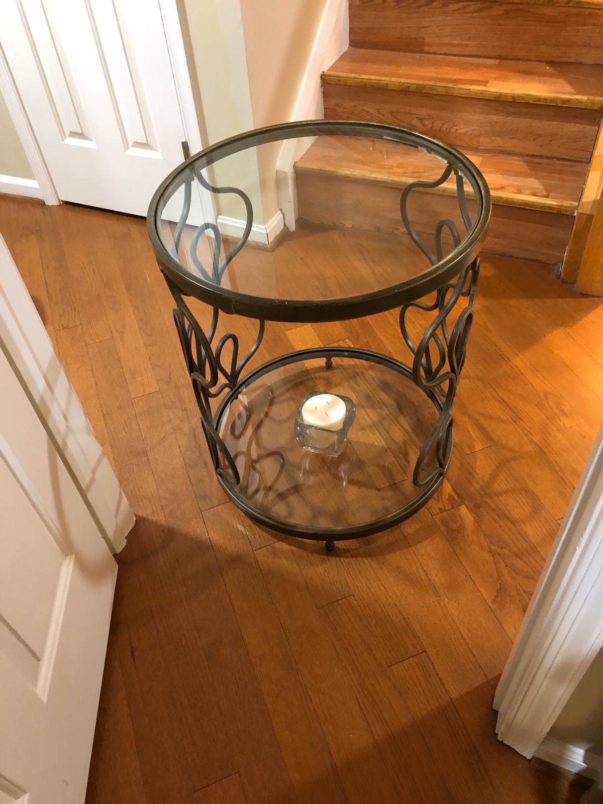 Round Glass Metal Side Tables - Set of 2