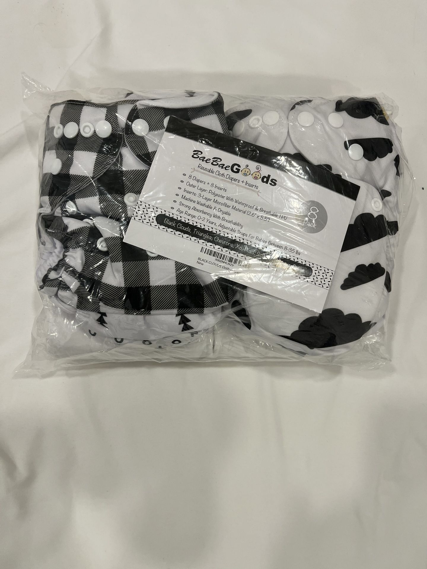NEW reusable Cloth Diapers 8 Diapers + 8 Inserts