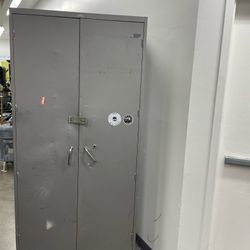 Two-Door Upright Metal Storage Cabinet with Contents