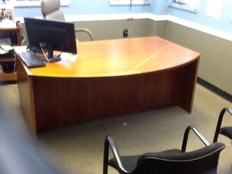 Executive bow desk and matching credenza