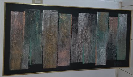 Framed abstract textured painting, gold thin frame. Frame size 30"×60", good condition. $80