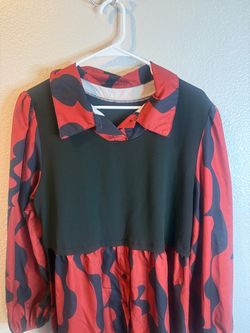 Plus Size Red & Black Abstract Print Long Sleeve Top