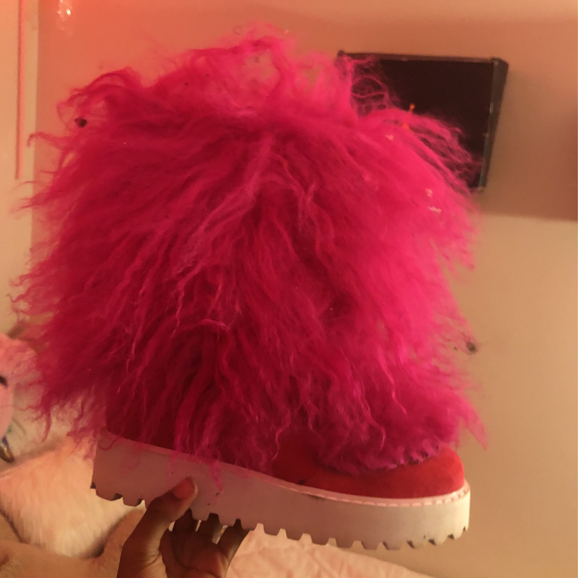 Pink Fluffy  Boots 