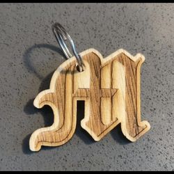 Laser Engraved Wooden Initial Keychain 