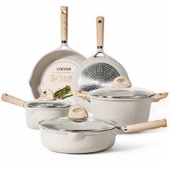 Carote 8-Piece Nonstick Cookware Set,Kitchen Pots and Pans (Beige)
