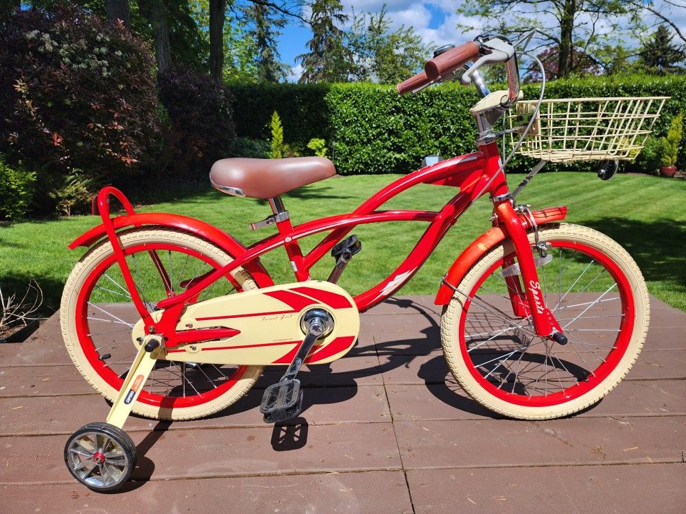 Super Cute Kids Cruiser Bike w/fenders, front rack and trainers
