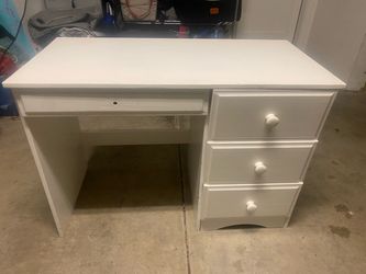 White Wood Desk with Three Drawers