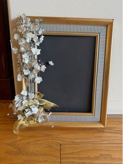Gold & Silver Two-Tone Picture Frame with Decorative Floral Accent, 16.5” x 13.5”
