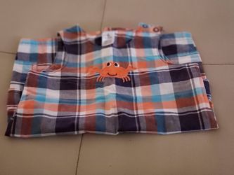 Boys plaid w/ crab embroider onesie