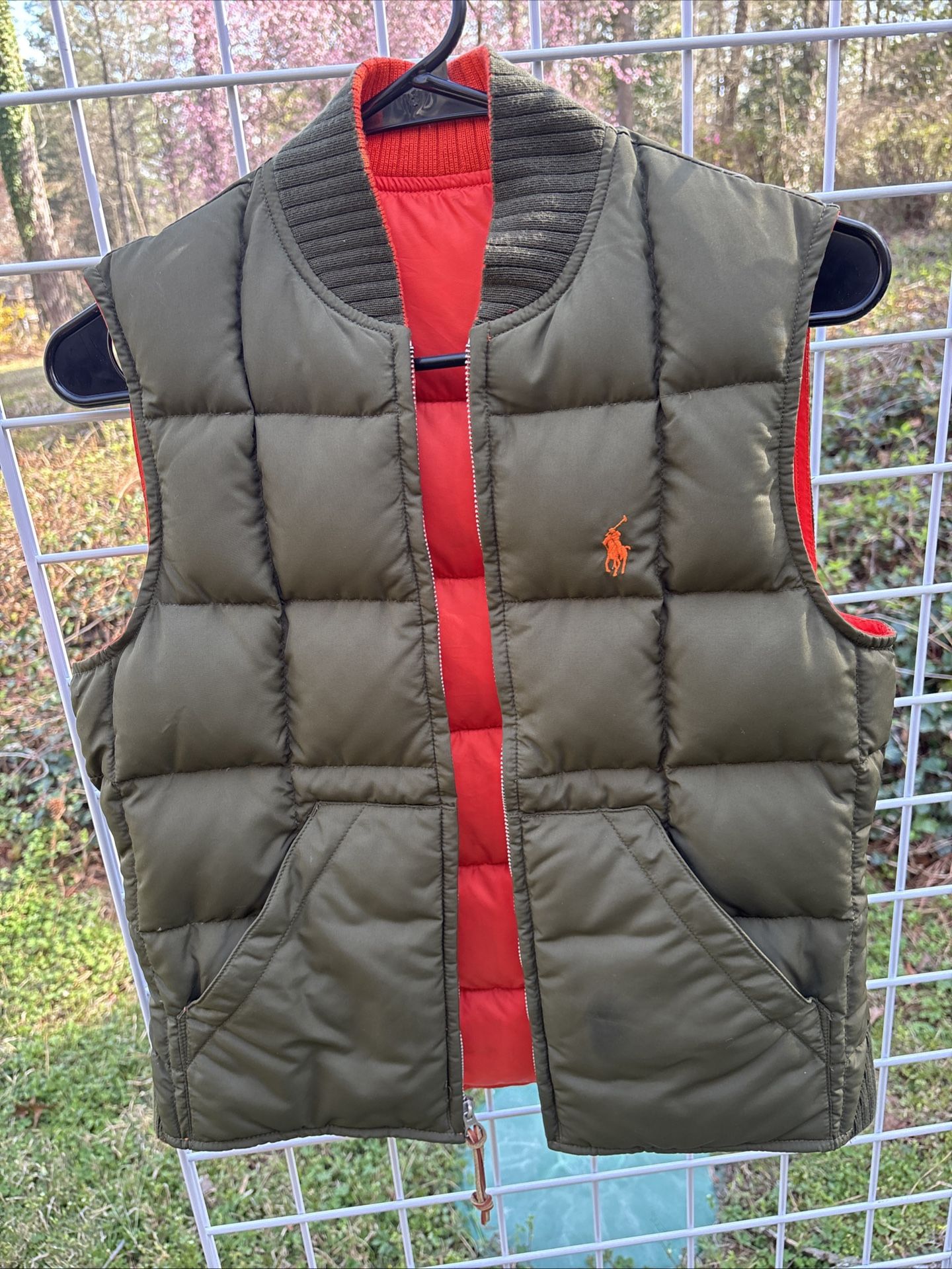 VTG Polo Ralph Lauren Vest Boys SmallGreen Orange Reversible Down Puffer Vest NWT
