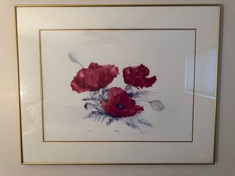 Large Lyn Snow Red Poppies Lithograph Wall Art Signed and Numbered