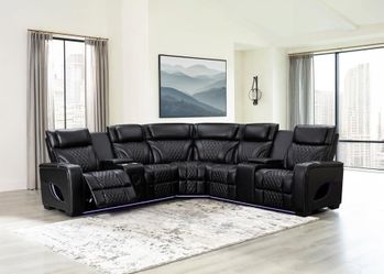 Sleek Zero gravity 3Pc black Power reclining sectional w/Power headrest & more features