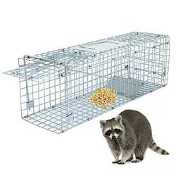 Live Animal Cage Trap 32" Steel Cage Catch Release Humane Rodent Cage