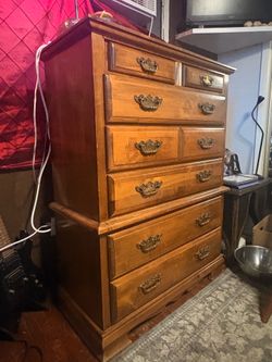 Vintage maple wood chest on chest tall dresser
