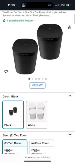 2 Sonos One SL Speakers (black) With Stands. 2 Sonos Bookshelf Speakers (white) No Stands. All 4 Speakers +stand For 600$