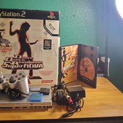 Sony PlayStation 2 (PS2) System +DDR Bundle – SILVER Slim Bundle - DDR Mat + DDR Max 2