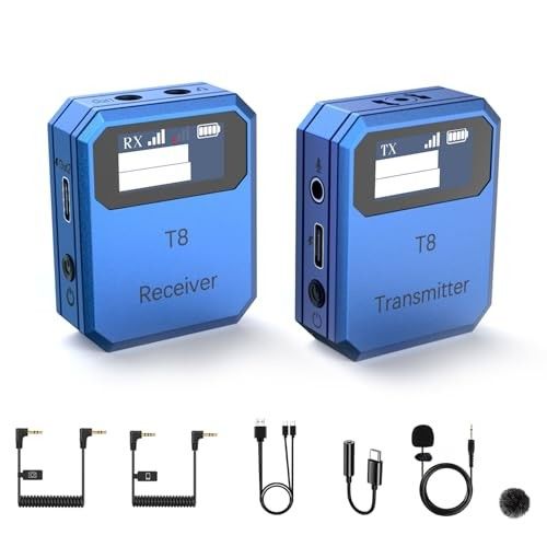 WENTELMUSIC T8 Wireless Lavalier Microphone, 2.4GHz Dual Channel with 100m Range, Noise Reduction, TFT Display, 8-Hour Battery for Online Classes, Vlo