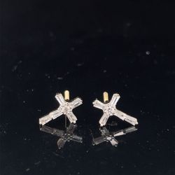 10KT Yellow Gold Diamond Cross Earrings 0.80g 182722