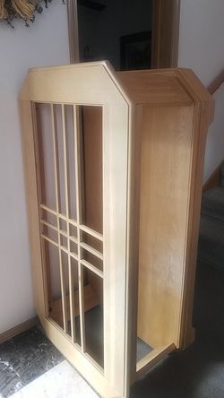 Solid wood coffee table W/ casters beveled glass top