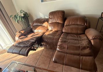 Brown Leather 3 seats Sofa