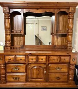 Wooden dresser with mirror and light