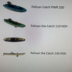 Pelican Kayaks , Paddles, Trolling Motor & Battery Center , Transport Cart and Fishing Crate Bags