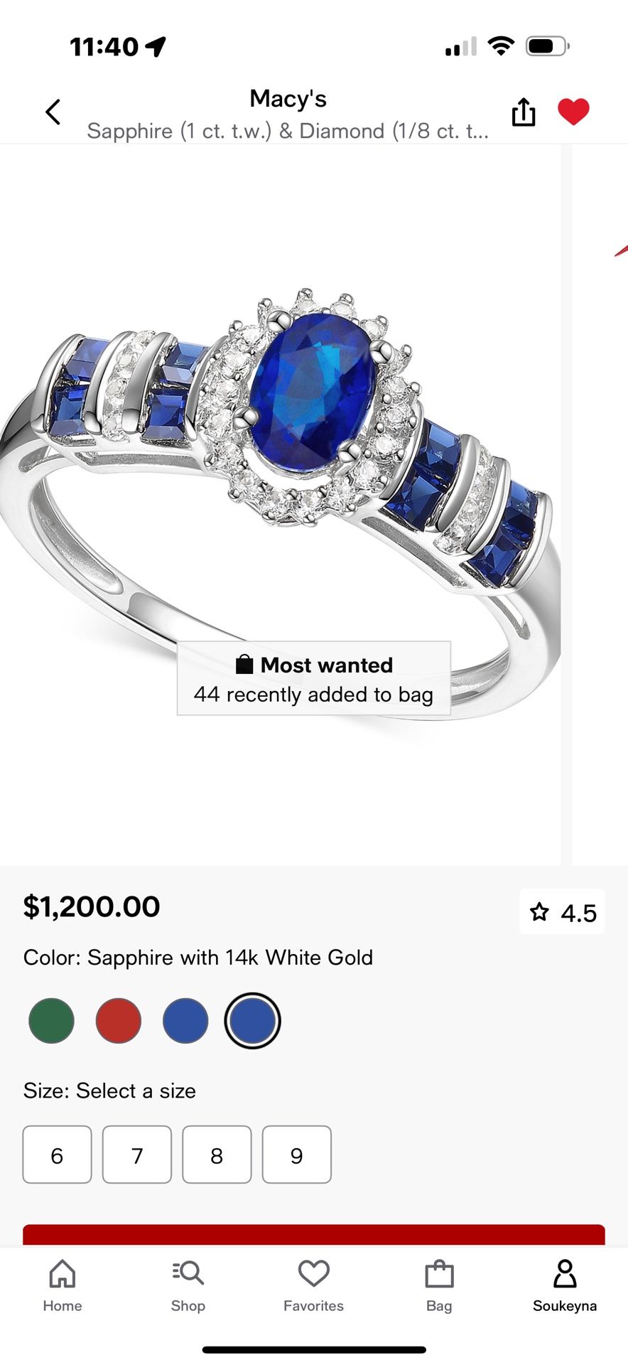 14k Diamond And Sapphire Ring