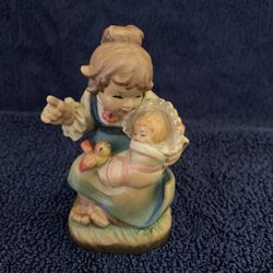 Jobin Brienz Woman & Baby Hand Carved & Painted Wood Vintage