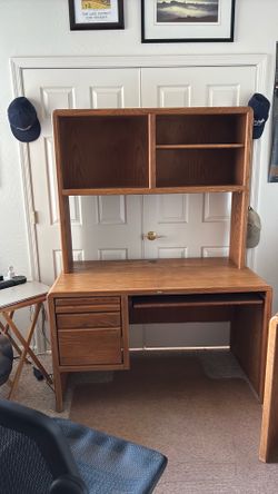 Solid oak desk hutch and printer table