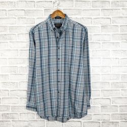 PENDLETON Men's Button Down Flannel Canterbury Shirt Blue Plaid Cotton Wool M