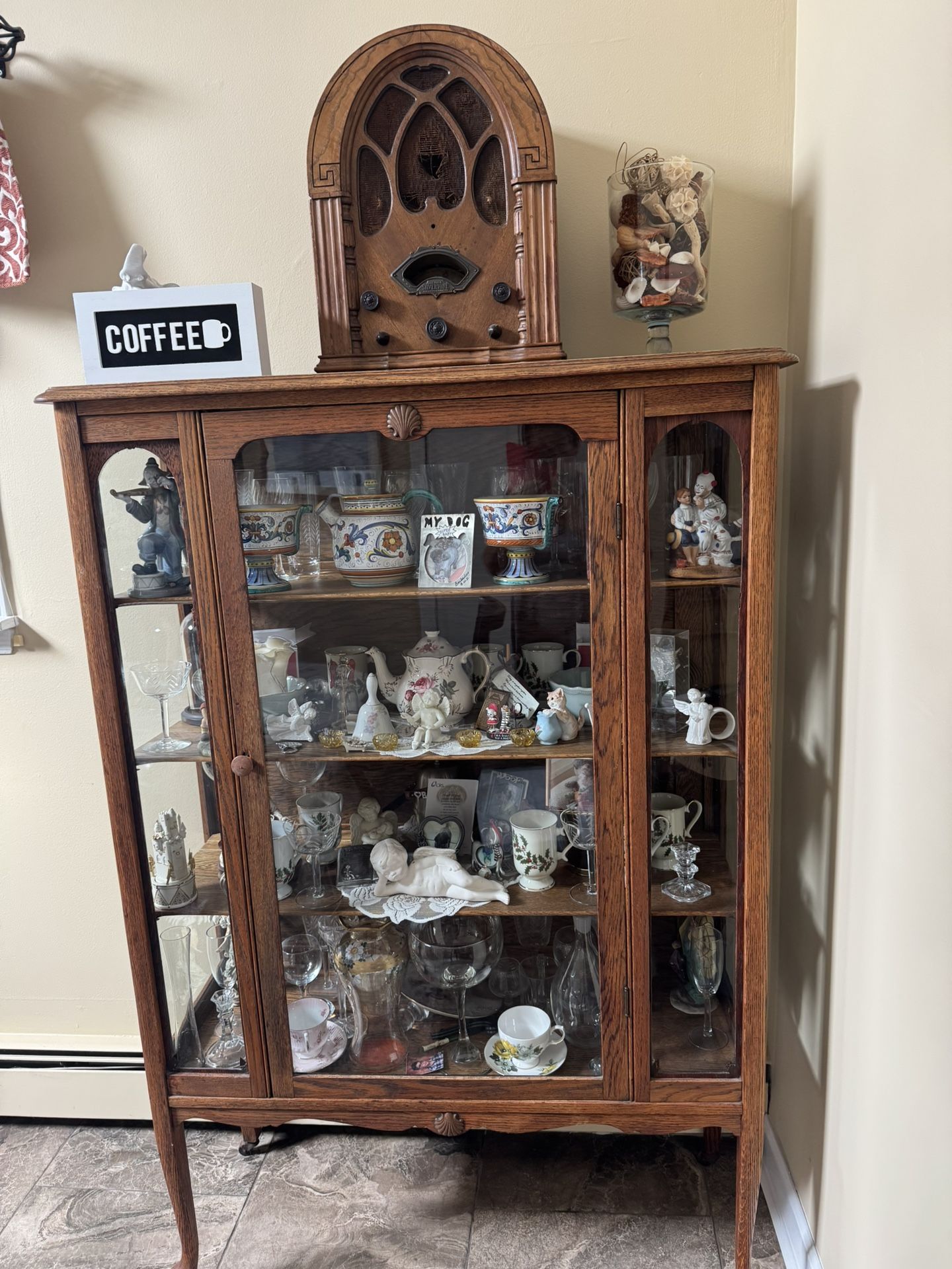 Antique Tiger Oak China Cabinet /curio Must Go Asap !