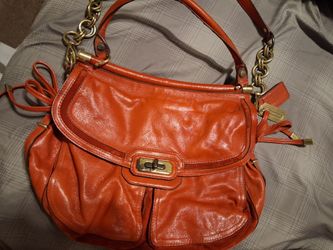 Coach red leather handbag with gold hardware